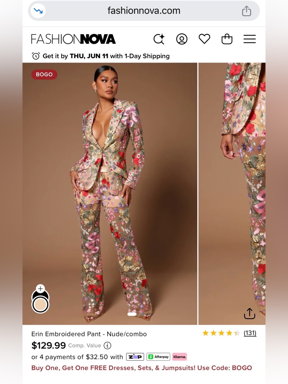 Fashion Nova Nude Sheer Embroidered Floral Suit Pants - Picture 8 of 9